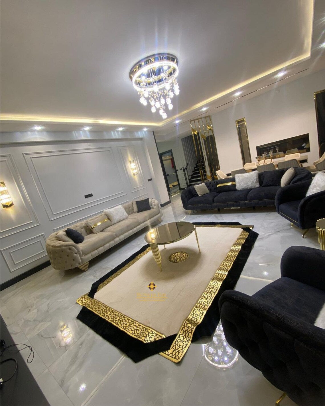 Luxury Handmade Soft Black And White Faux Fur Living Room Elegant Rug