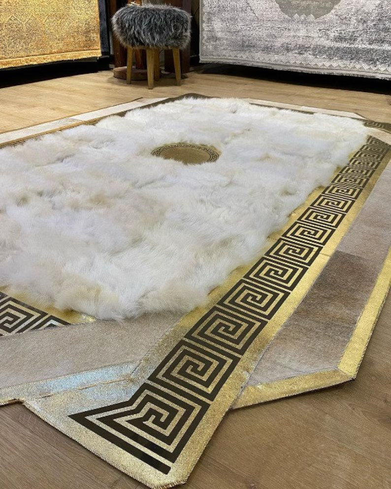 Luxury Handmade White Sheepskin Home Decor Living Room Rug , Shaggy Non Slip Rug