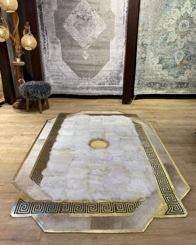 Luxury Handmade White Sheepskin Home Decor Living Room Rug , Shaggy Non Slip Rug