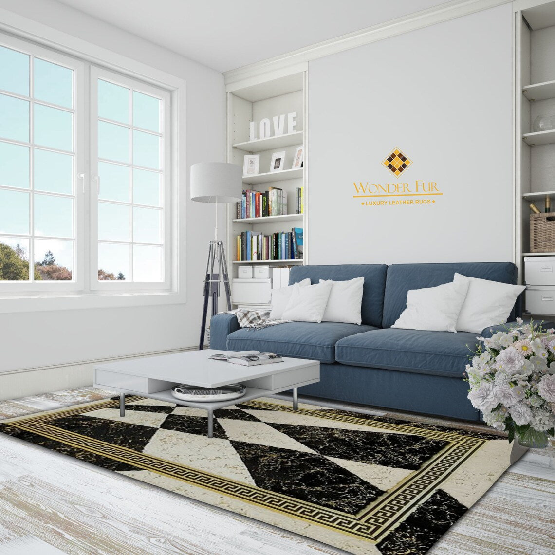 Luxury Home Decor Black White Faux Fur Soft Living Room Handmade Rug