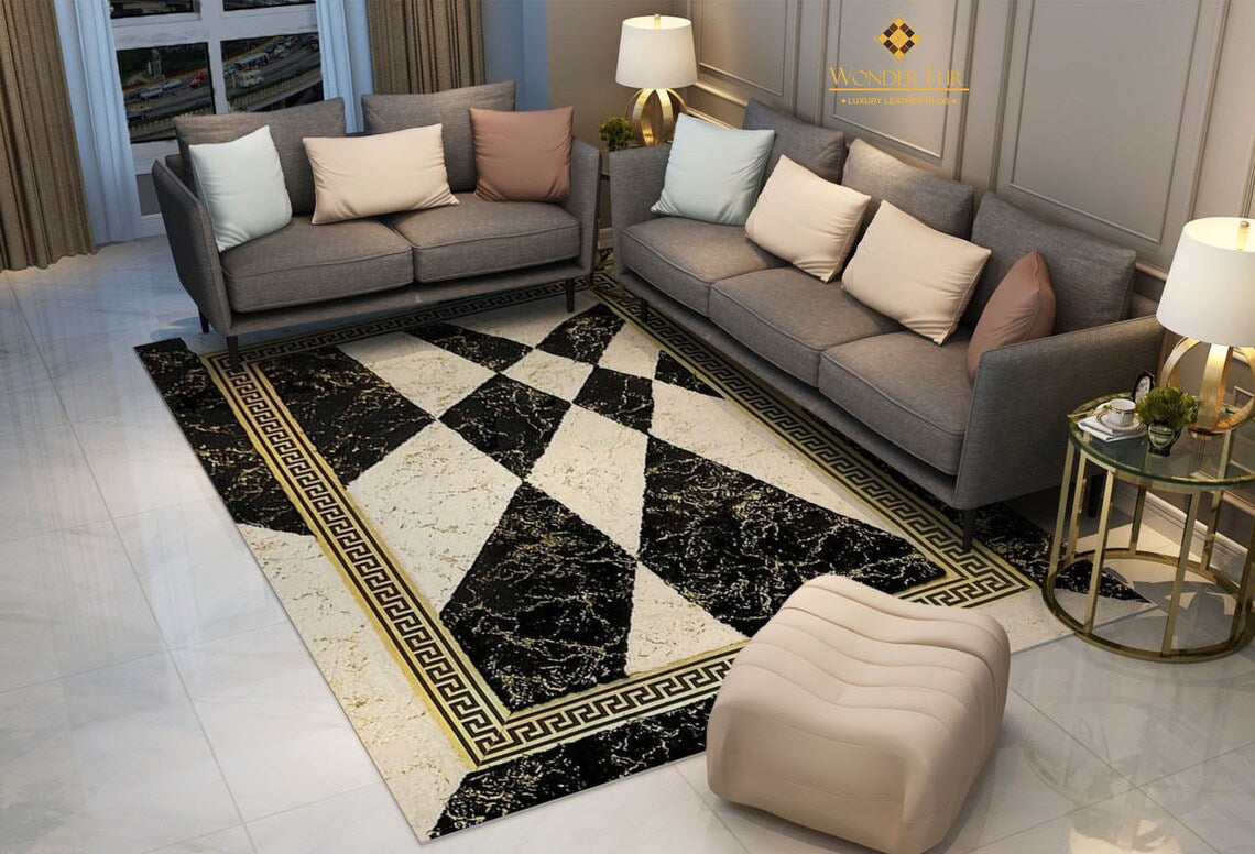 Luxury Home Decor Black White Faux Fur Soft Living Room Handmade Rug