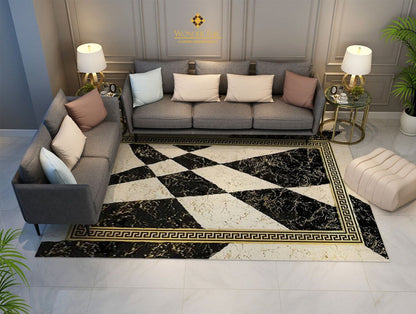 Luxury Home Decor Black White Faux Fur Soft Living Room Handmade Rug