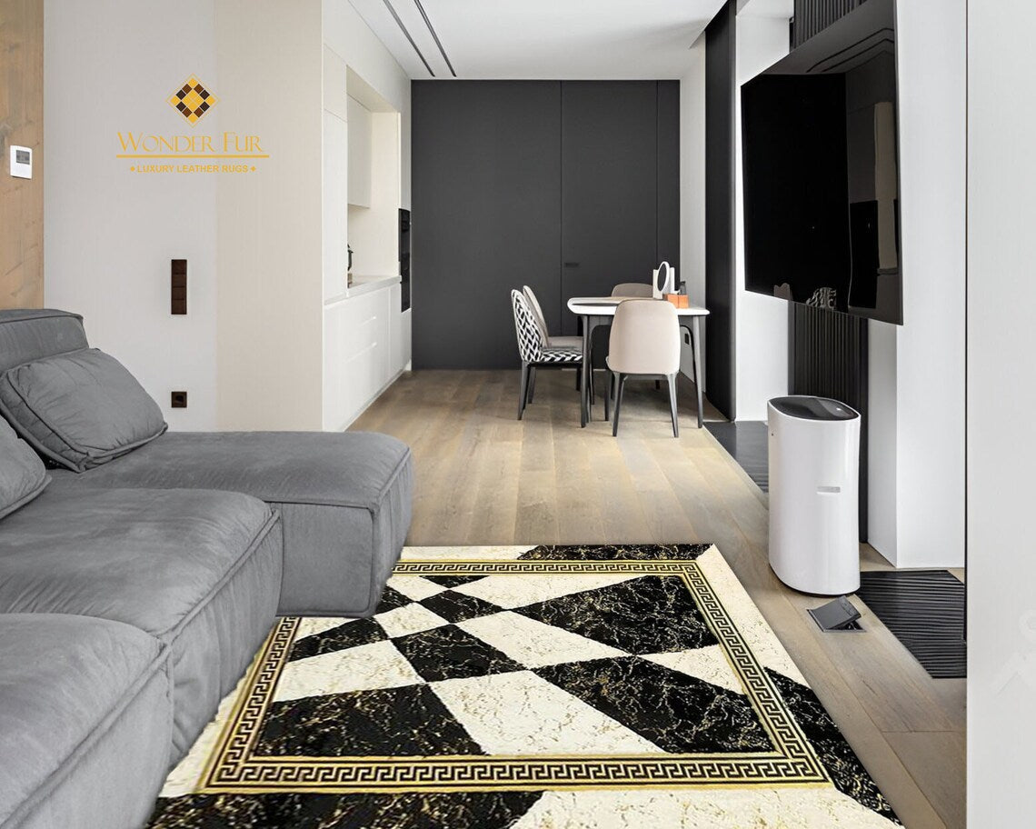 Luxury Home Decor Black White Faux Fur Soft Living Room Handmade Rug