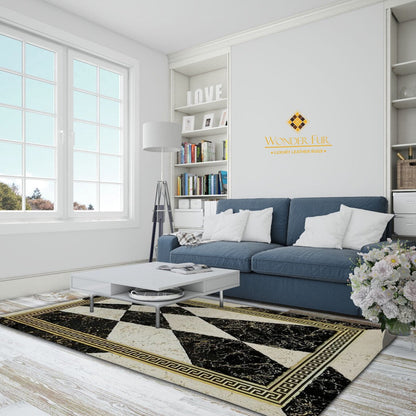 Luxury Home Decor Black White Faux Fur Soft Living Room Handmade Rug