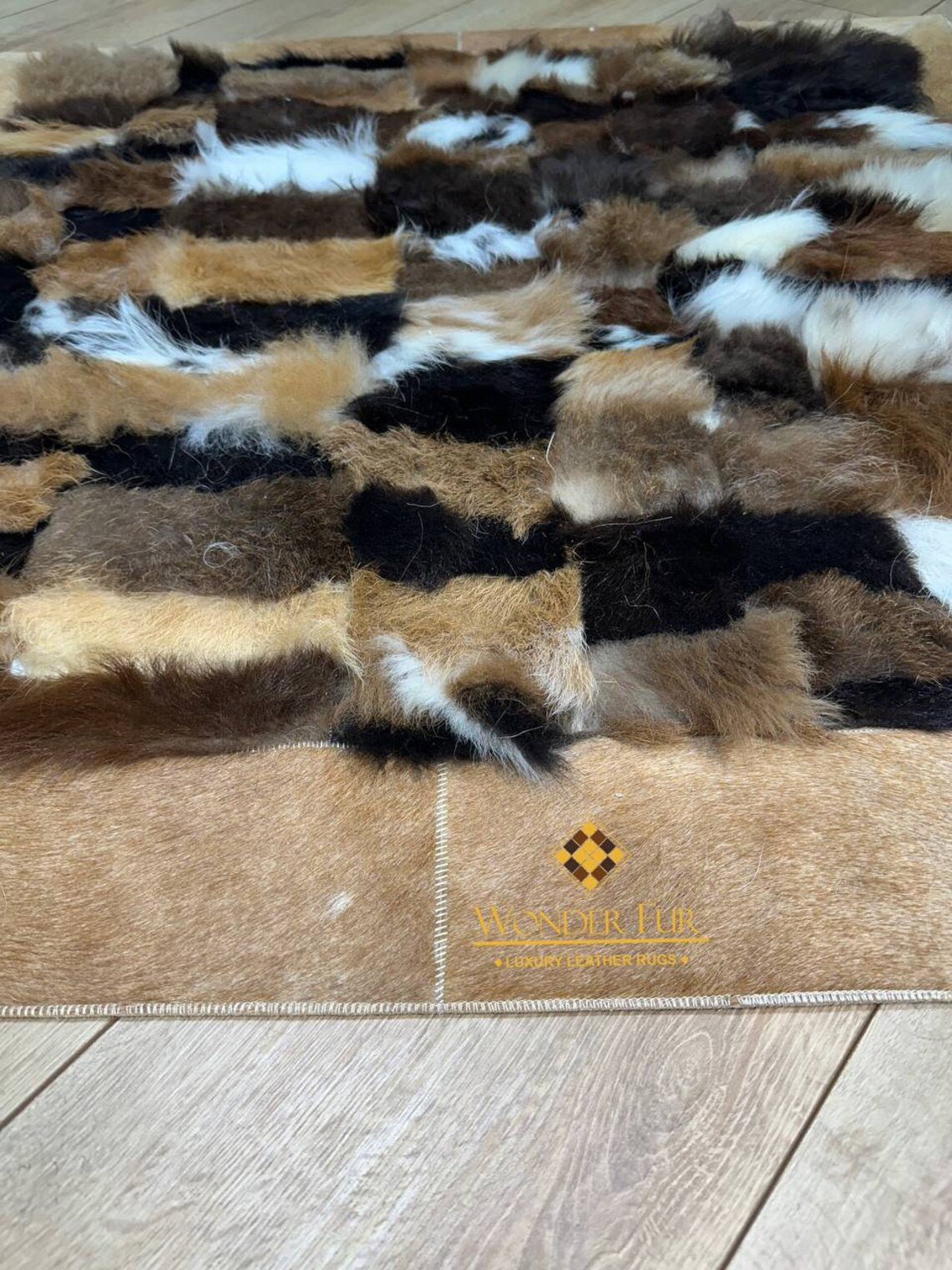 Luxury Mix Colour Sheepskin Brown Fur Wool Living Room Rug, Shaggy Rug