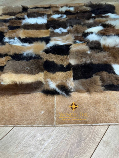 Luxury Mix Colour Sheepskin Brown Fur Wool Living Room Rug, Shaggy Rug