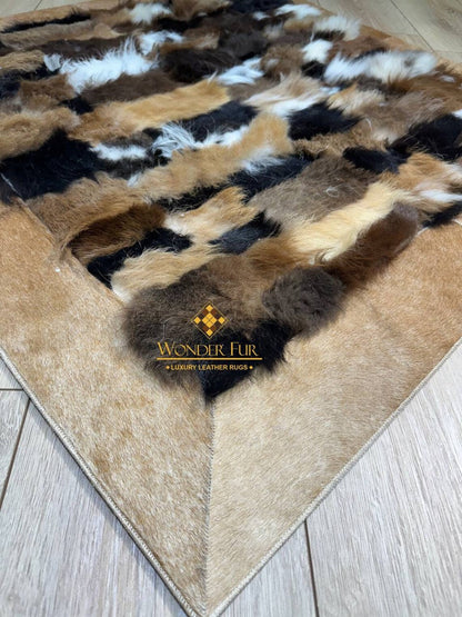 Luxury Mix Colour Sheepskin Brown Fur Wool Living Room Rug, Shaggy Rug