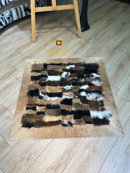 Luxury Mix Colour Sheepskin Brown Fur Wool Living Room Rug, Shaggy Rug