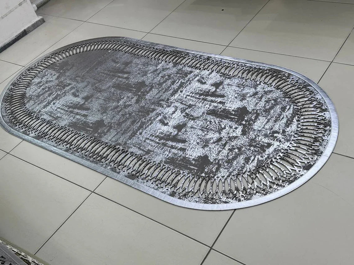 Luxury Modern Faux Leather Geometric Oval Office Rug , Handmade Rug