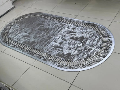 Luxury Modern Faux Leather Geometric Oval Office Rug , Handmade Rug