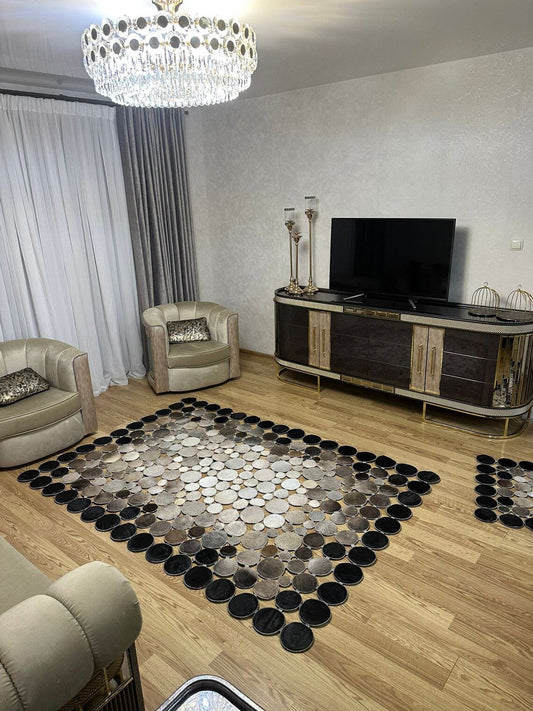 Luxury Modern Handmade Multicolor Genuine Cowhide Living Room Rug