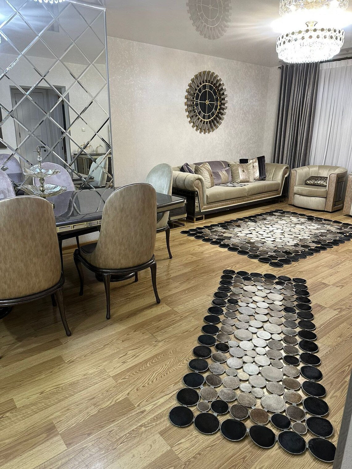 Luxury Modern Handmade Multicolor Genuine Cowhide Living Room Rug