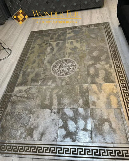 Luxury Natural Cowhide Area Rug for Kitchen, Unique Design Genuine Cow Leather Carpet