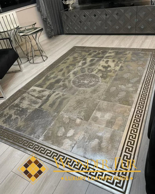 Luxury Natural Cowhide Area Rug for Kitchen, Unique Design Genuine Cow Leather Carpet