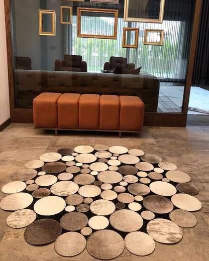 Luxury Natural Cowhide Round Rug, Handmade Cow Skin Carpet for Entrance, Interior Floor Rug