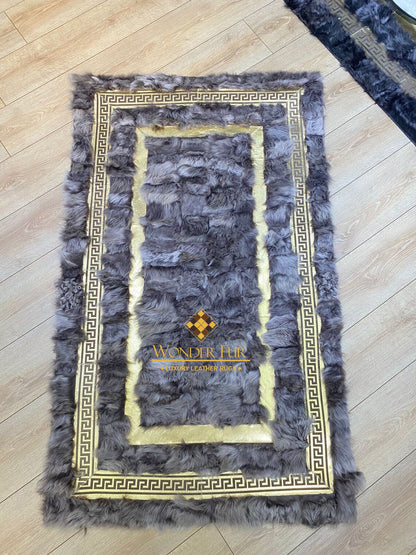 Luxury Natural Gray Customize Sheepskin Office Rug,Shaggy Non Slip Rug