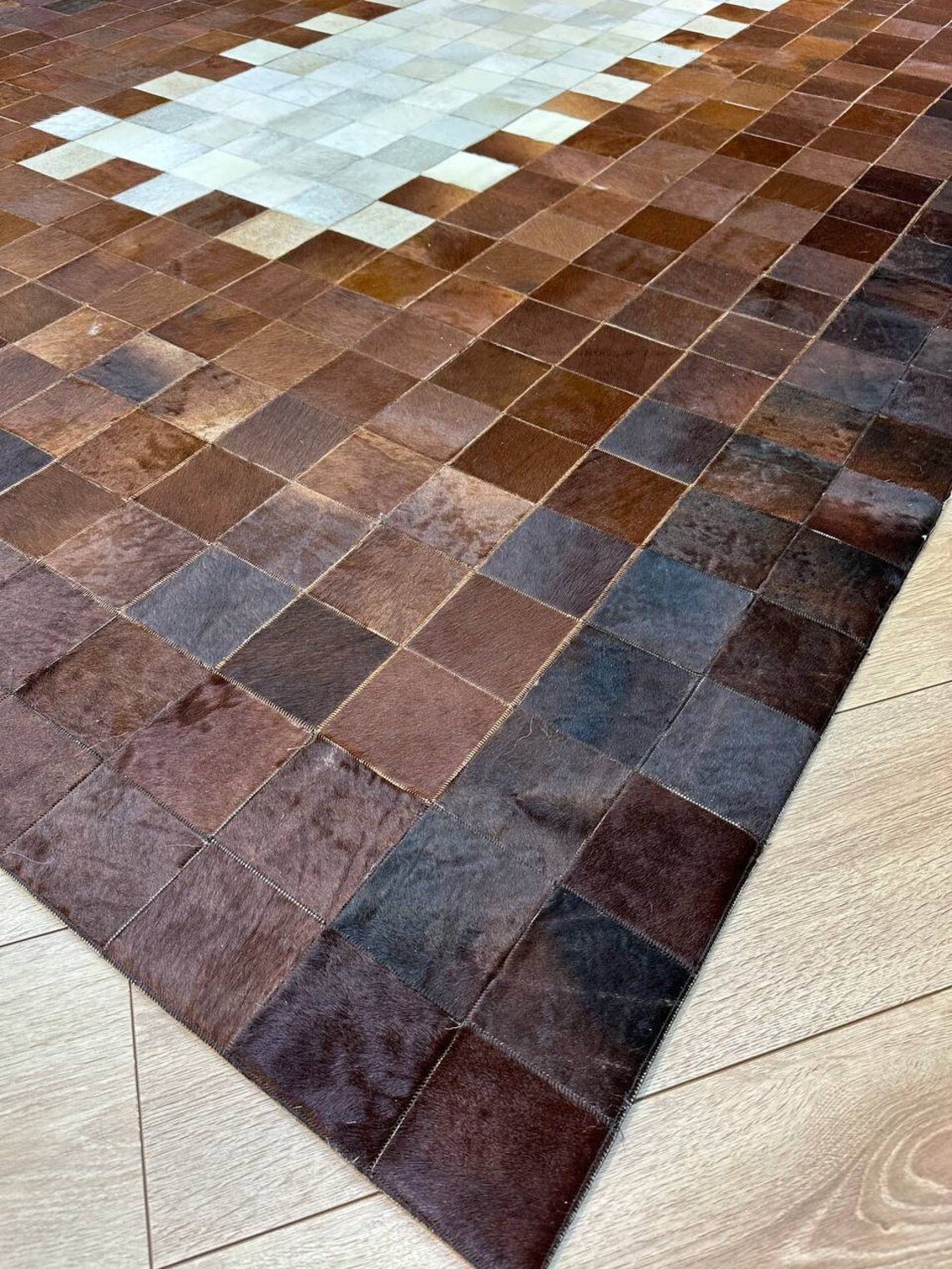 Luxury Patchwork Brown And Beige Genuine Cowhide Large Rug , 10x12 Rug