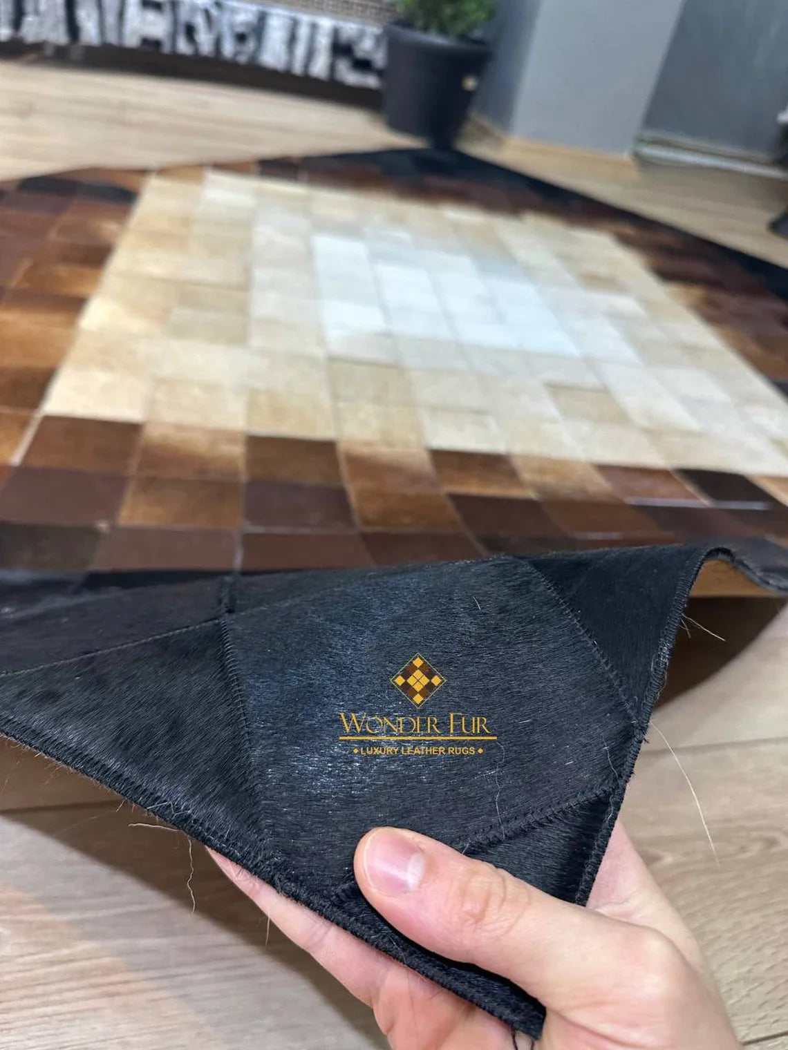 Luxury Patchwork Tricolor Genuine Cowhide Area Rug , Handmade 5x7 Rug