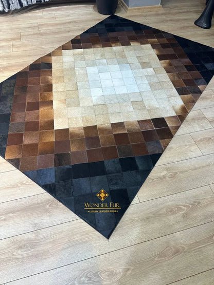 Luxury Patchwork Tricolor Genuine Cowhide Area Rug , Handmade 5x7 Rug