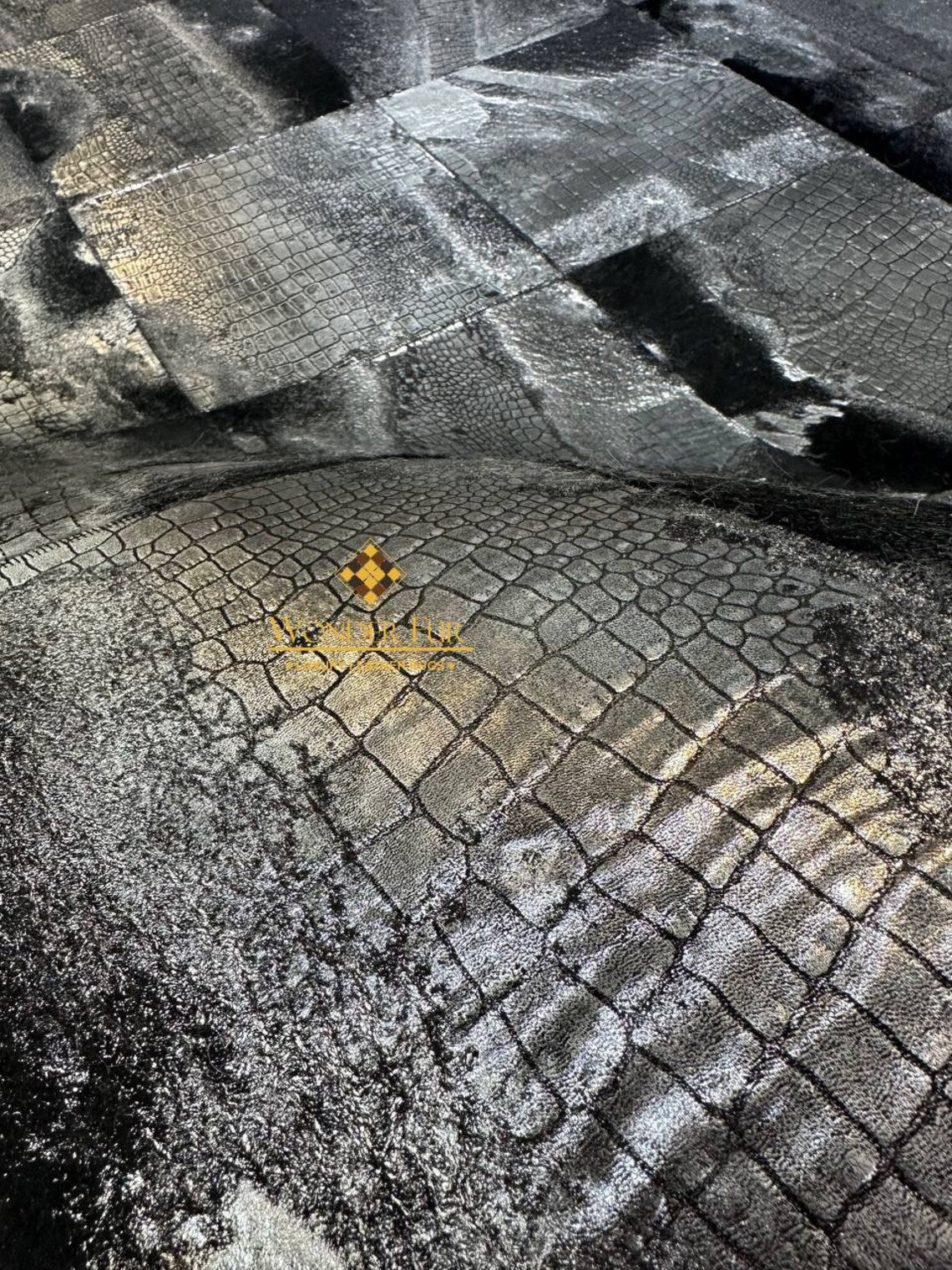 Luxury Silver Black Sheepskin Leather Rug,Patchwork Living Room Rug