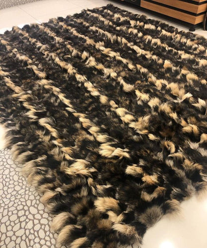 Luxury Soft Handmade Real Brown Fox Fur Rug , Non Slip Fluffy Area Rug