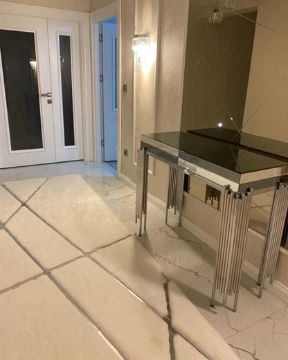 Luxury Soft White And Silver Faux Fur Corridor Rug , Plush Fluffy Rug