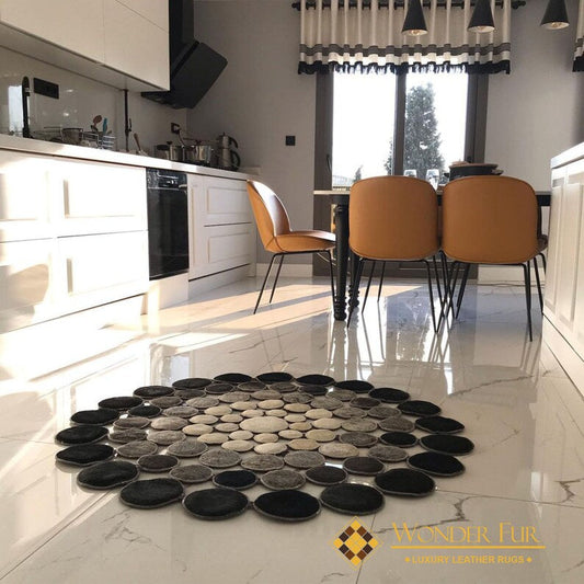 Luxury Tricolor Cowhide Patchwork Rug, Hair on Leather Rug, Natural Handmade Cow Skin Carpet Decor