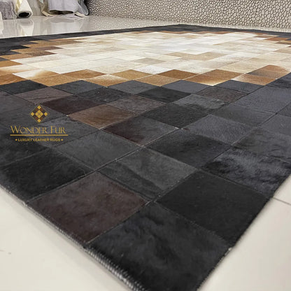 Luxury Tricolor Genuine Cowhide Area Rug for Living Room Handmade Non Slip Patchwork Carpet