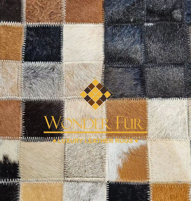 Luxury Tricolor Natural Cowhide Runner Rug, Handmade Cow Hide Hallway Rug