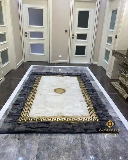 Customizable Handmade Gray White Organic Sheepskin Living Room Carpet