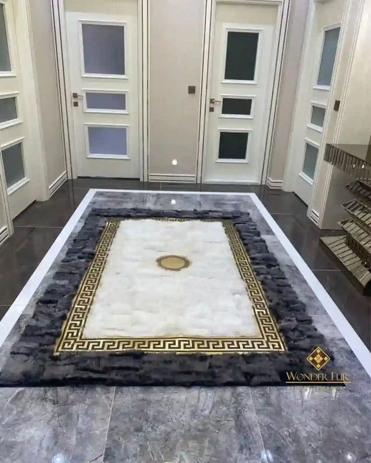 Customizable Handmade Gray White Organic Sheepskin Living Room Carpet