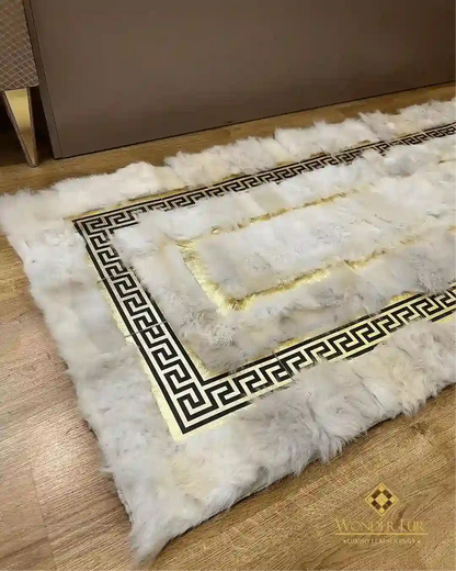 Handmade Runner Sheepskin White Gold Area Rug, Interior Decor