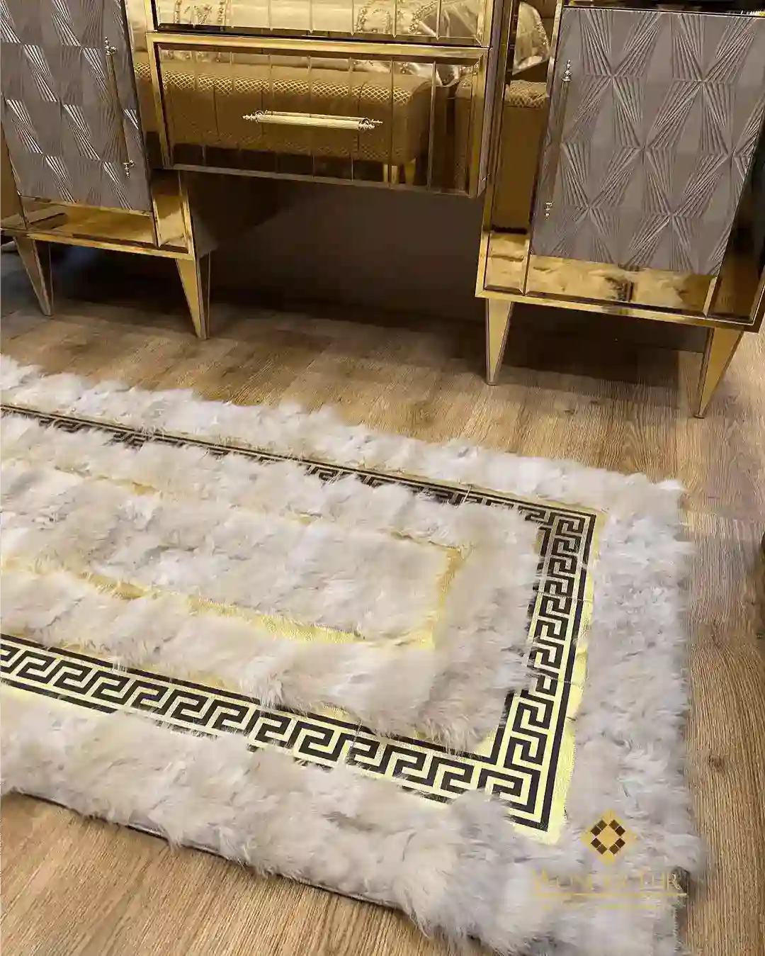 Handmade Runner Sheepskin White Gold Area Rug, Interior Decor