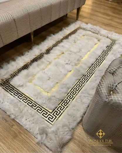 Handmade Runner Sheepskin White Gold Area Rug, Interior Decor