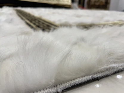 Luxury Handmade White Gold Natural Sheepskin 6x8 Living Room Soft Rug