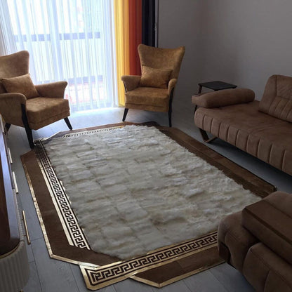 Luxury White Sheepskin Area Rug, Handmade Sheepskin Patchwork Rug, Natural Soft Hair Large Carpet for Floor Decoration, Office Rug, Boho Rug