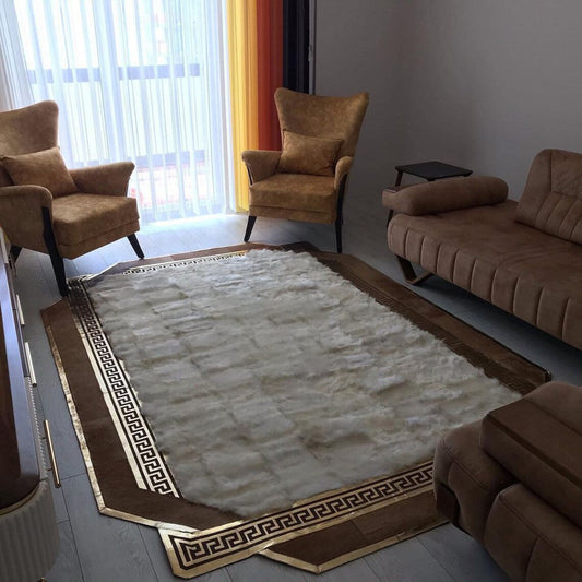 Luxury White Sheepskin Area Rug, Handmade Sheepskin Patchwork Rug, Natural Soft Hair Large Carpet for Floor Decoration, Office Rug, Boho Rug