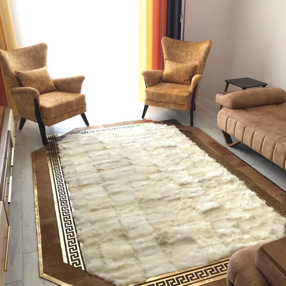 Luxury White Sheepskin Area Rug, Handmade Sheepskin Patchwork Rug, Natural Soft Hair Large Carpet for Floor Decoration, Office Rug, Boho Rug