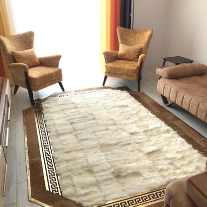 Luxury White Sheepskin Area Rug, Handmade Sheepskin Patchwork Rug, Natural Soft Hair Large Carpet for Floor Decoration, Office Rug, Boho Rug