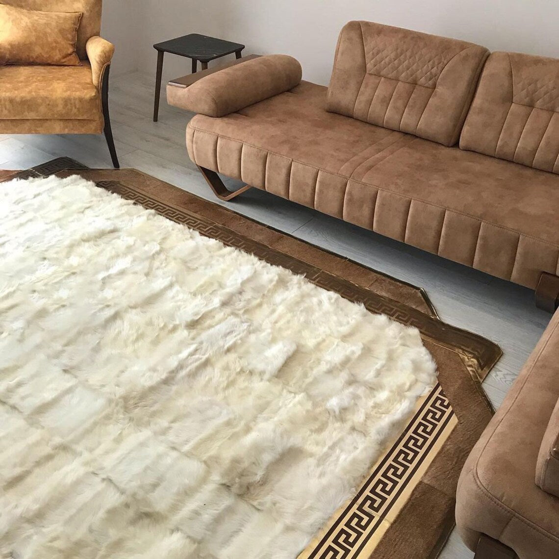 Luxury White Sheepskin Area Rug, Handmade Sheepskin Patchwork Rug, Natural Soft Hair Large Carpet for Floor Decoration, Office Rug, Boho Rug