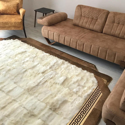 Luxury White Sheepskin Area Rug, Handmade Sheepskin Patchwork Rug, Natural Soft Hair Large Carpet for Floor Decoration, Office Rug, Boho Rug