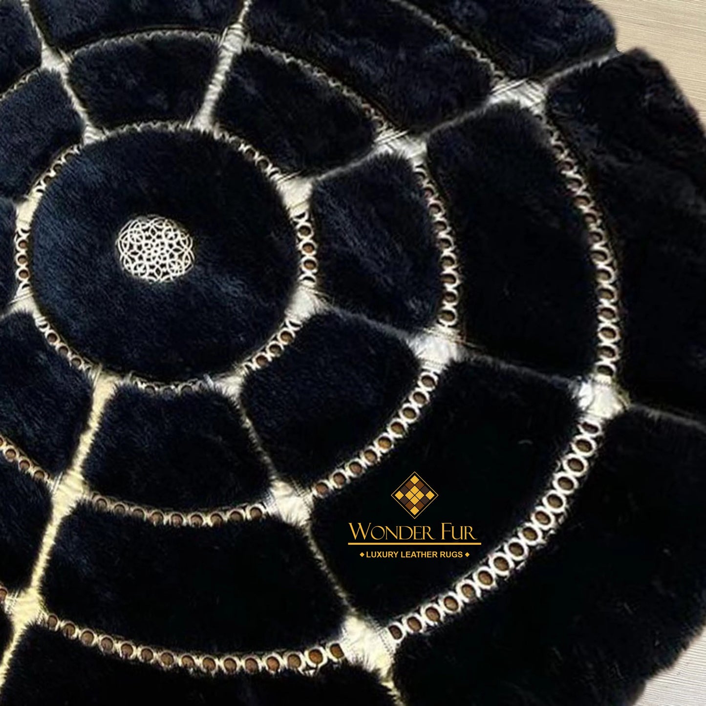 Luxury Black Gold  Geometric Plush Faux Fur Bedroom Round Carpet