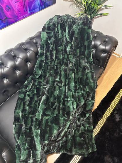 Luxury Real Green Rabbit Fur Blanket, Personalized Rabbit Fur Blanket Throw, Handmade Genuine Fur Blanket, Fur Bedspread, Unique Sofa Cover