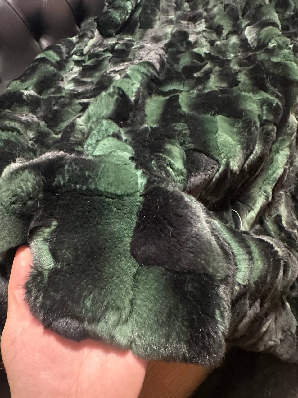 Luxury Real Green Rabbit Fur Blanket, Personalized Rabbit Fur Blanket Throw, Handmade Genuine Fur Blanket, Fur Bedspread, Unique Sofa Cover