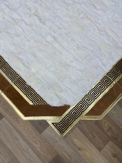 Handmade  White Brown Natural Soft Rabbit Fur Rug