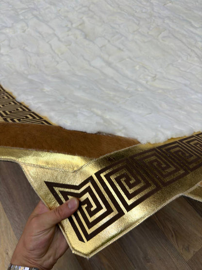 Handmade  White Brown Natural Soft Rabbit Fur Rug