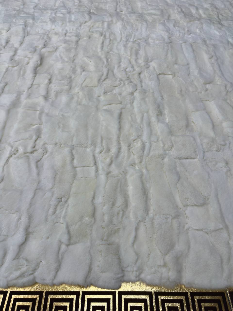 Handmade  White Brown Natural Soft Rabbit Fur Rug