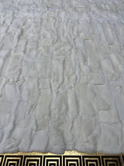 Handmade  White Brown Natural Soft Rabbit Fur Rug