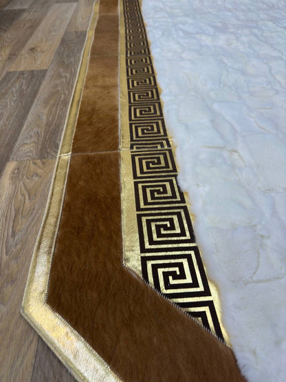 Handmade  White Brown Natural Soft Rabbit Fur Rug