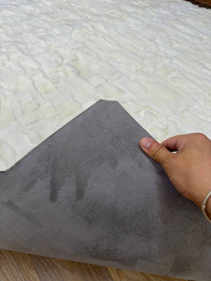 Handmade  White Brown Natural Soft Rabbit Fur Rug